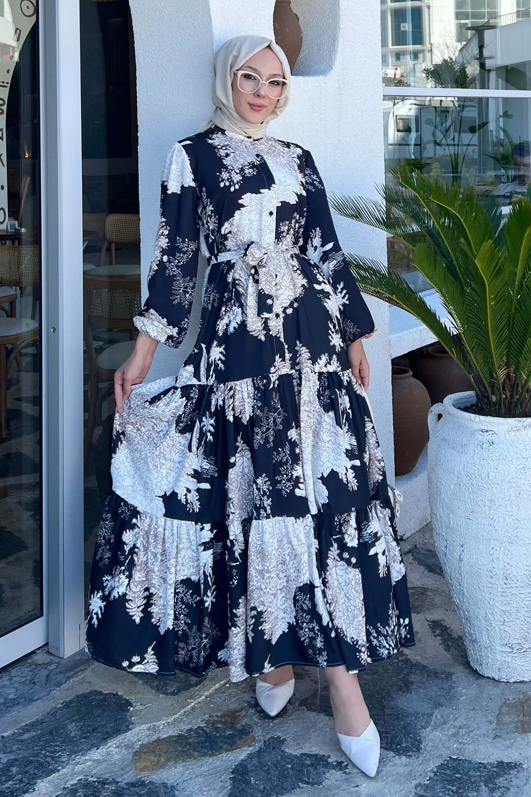 BNG Women Patterned Hijab Dress Black 508 - Catonsville