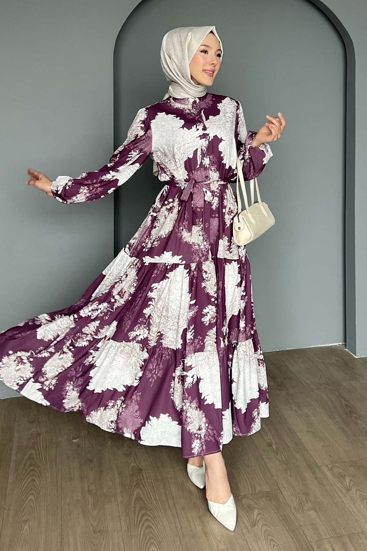 BNG Women Patterned Hijab Dress Purple 509 - Tudela