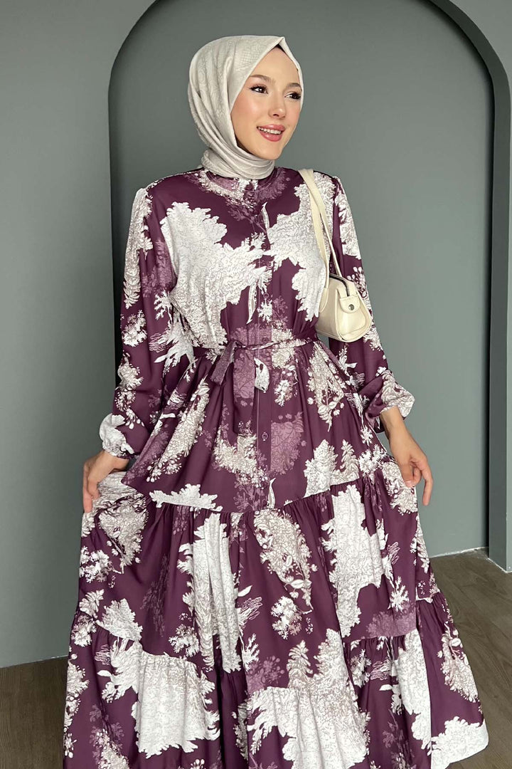 BNG Women Patterned Hijab Dress Purple 509 - Tudela