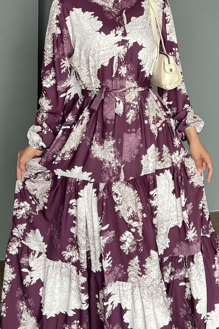 BNG Women Patterned Hijab Dress Purple 509 - Tudela