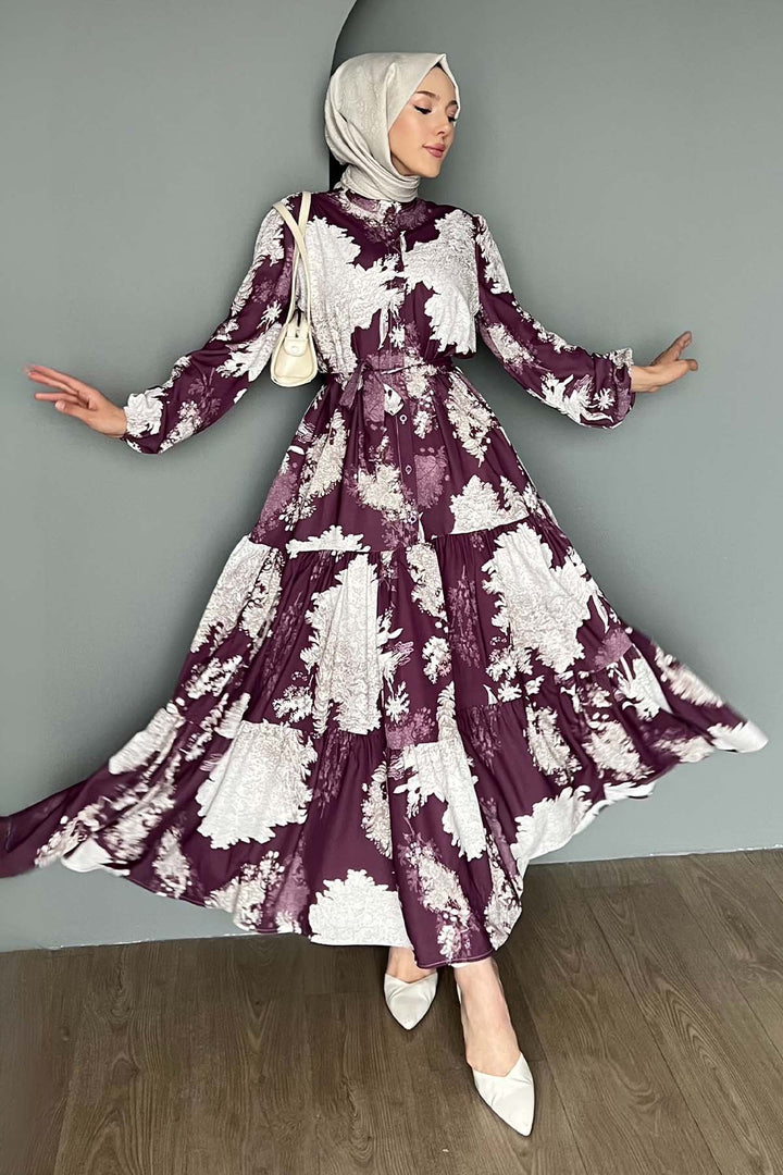 BNG Women Patterned Hijab Dress Purple 509 - Tudela