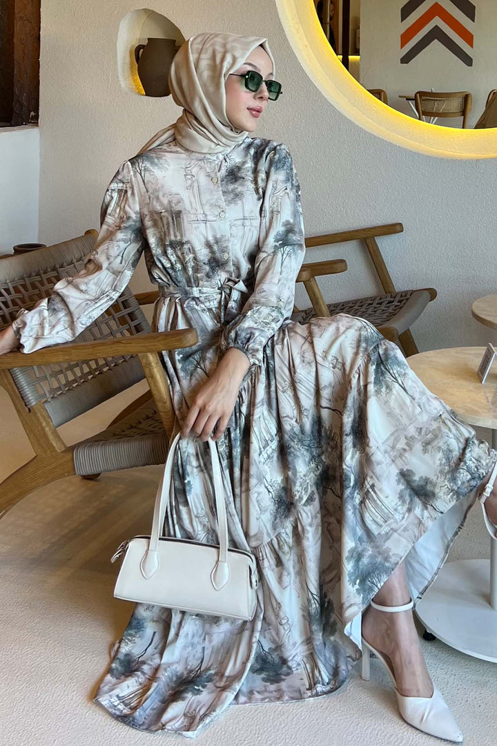 BNG Women Patterned Hijab Dress Çağla 510 - Mission Viejo