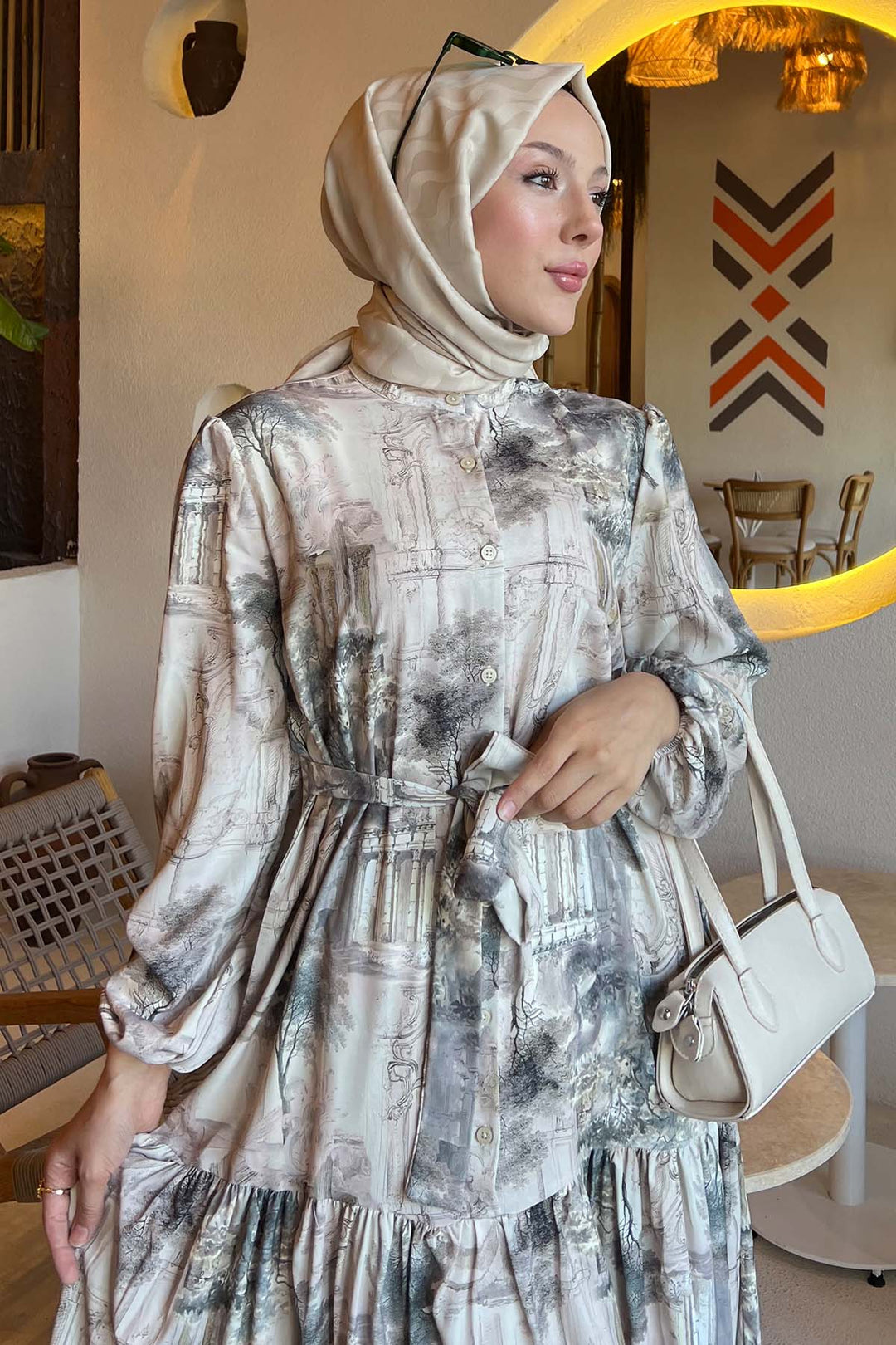 BNG Women Patterned Hijab Dress Çağla 510 - Mission Viejo