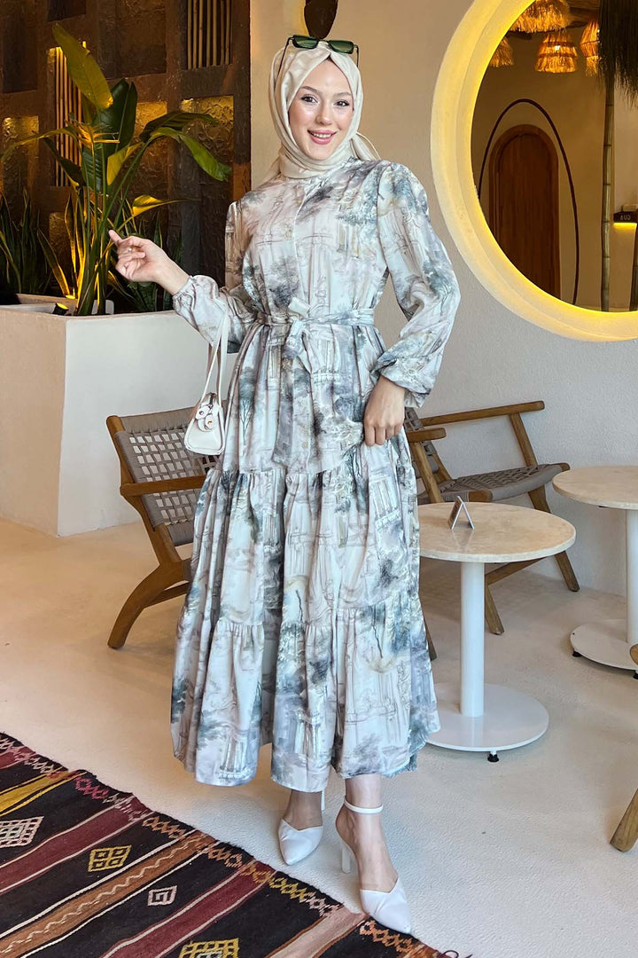 BNG Women Patterned Hijab Dress Çağla 510 - Mission Viejo