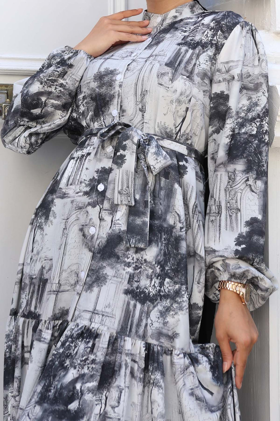 BNG Women Patterned Hijab Dress Gray 510 - Hereford