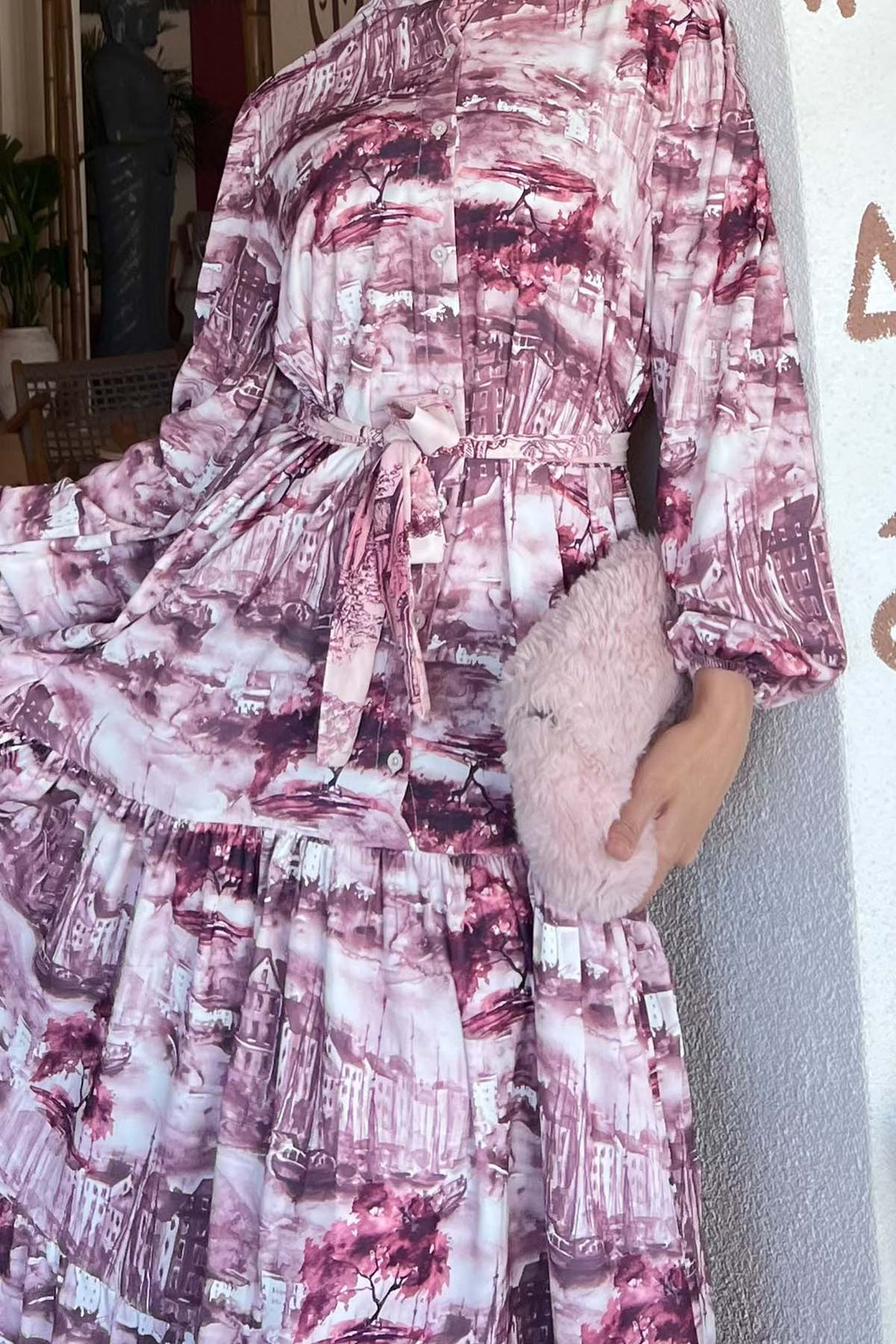 BNG Women Patterned Hijab Dress Burgundy 512 - College Station