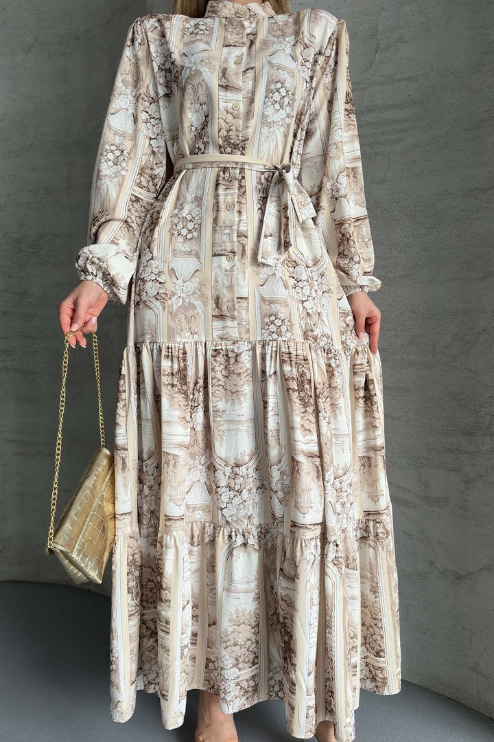 BNG Women Patterned Hijab Dress Beige 507 - Apizaco