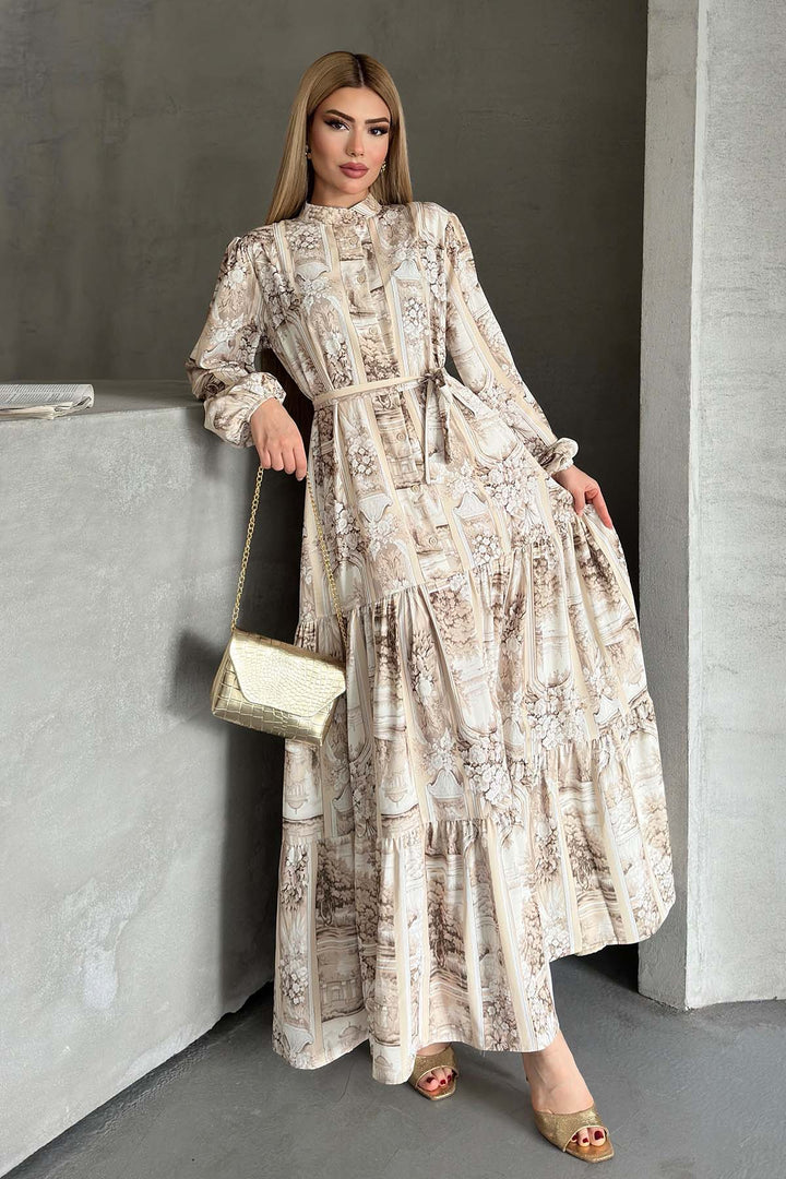 BNG Women Patterned Hijab Dress Beige 507 - Apizaco