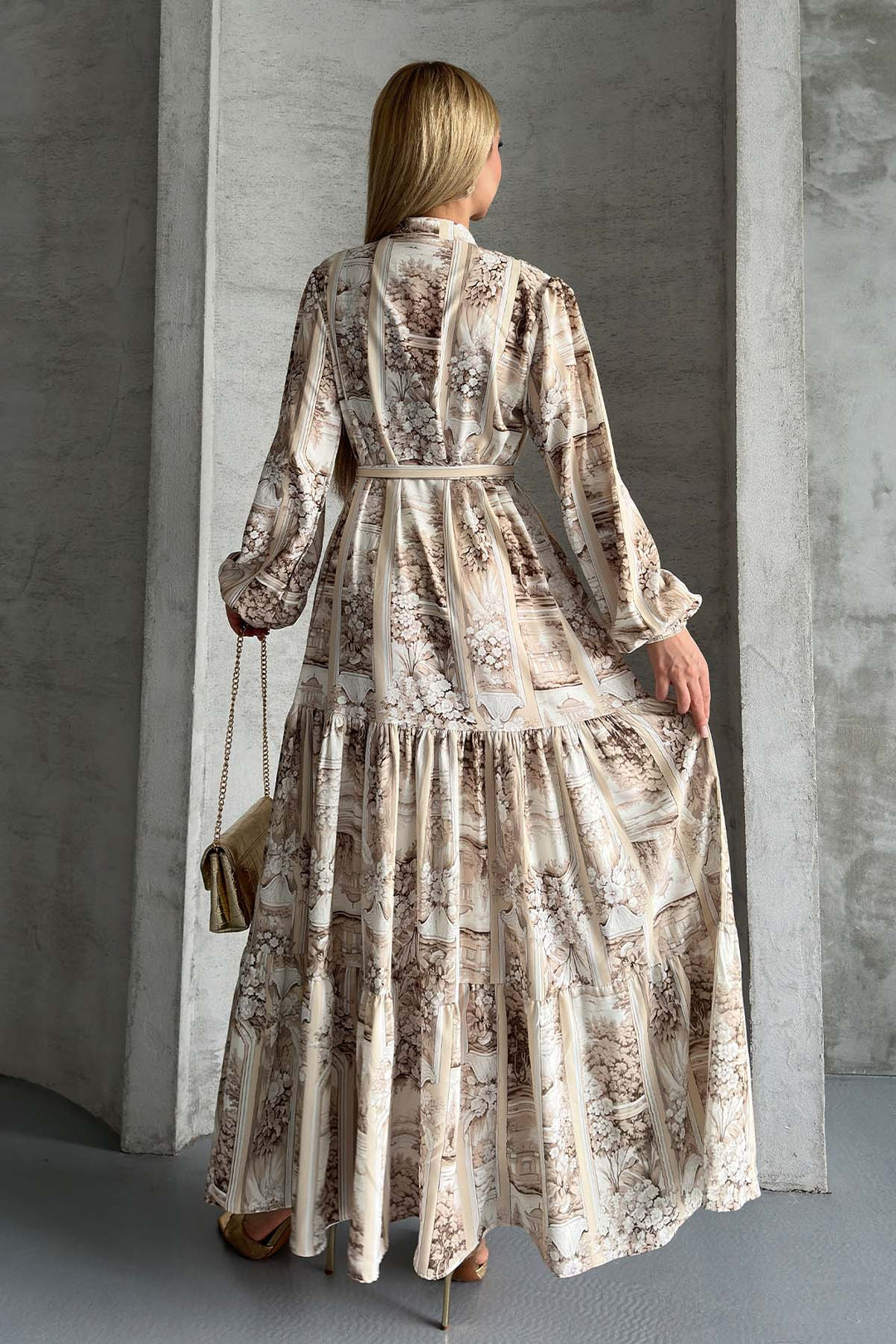 BNG Women Patterned Hijab Dress Beige 507 - Apizaco