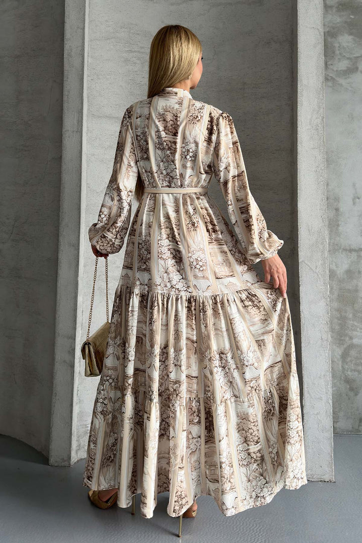 BNG Women Patterned Hijab Dress Beige 507 - Apizaco