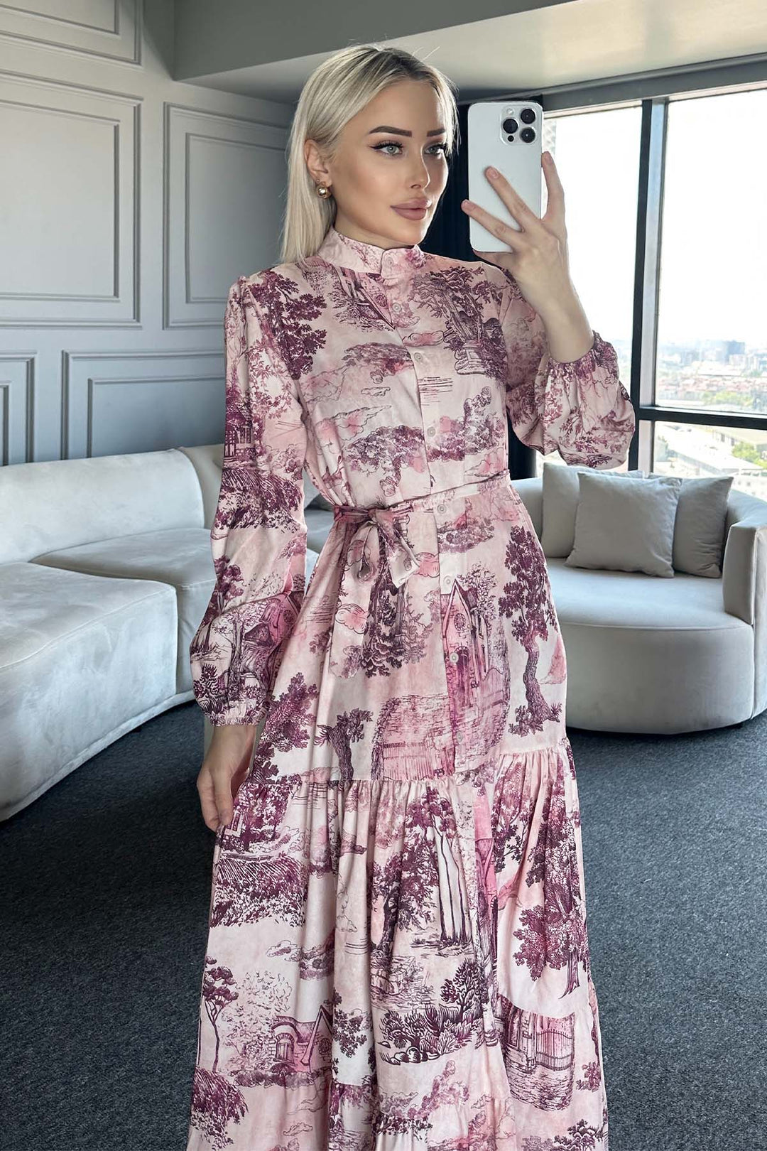 BNG Women Patterned Hijab Dress Burgundy 505 - McMinnville