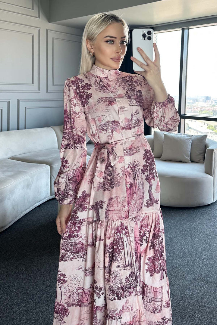 BNG Women Patterned Hijab Dress Burgundy 505 - McMinnville