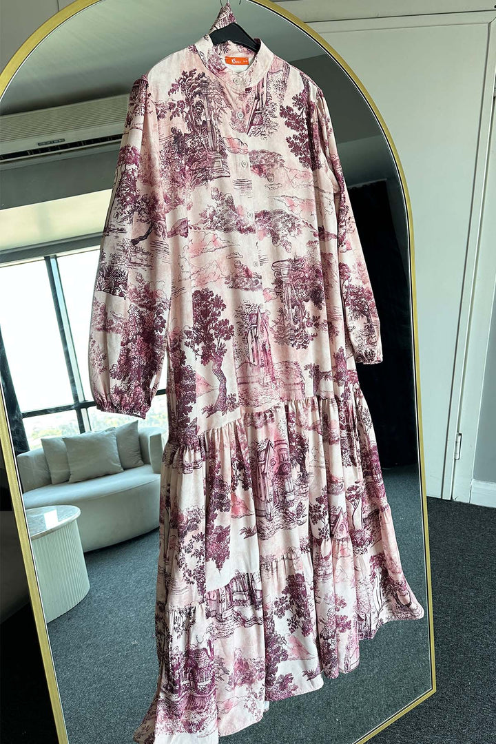 BNG Women Patterned Hijab Dress Burgundy 505 - McMinnville