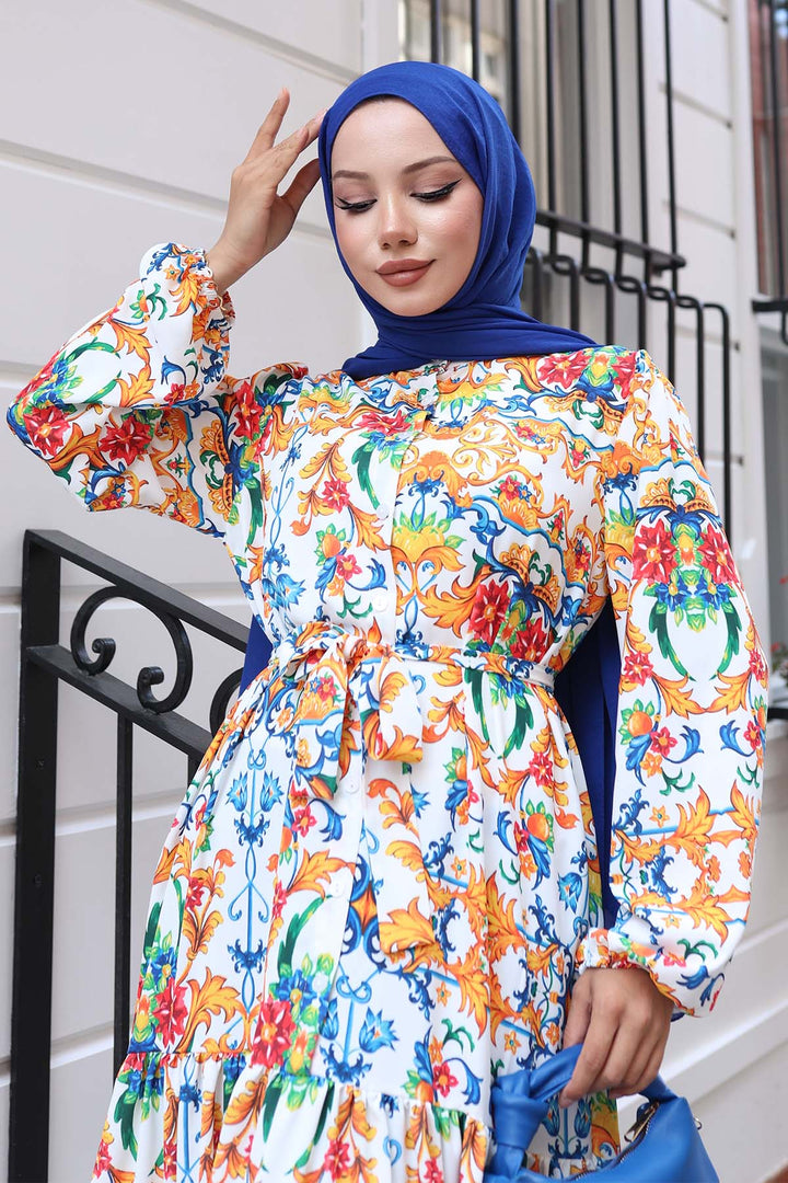 BNG Women Patterned Hijab Dress Orange 519 - Rechytsa