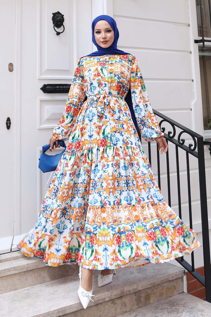 BNG Women Patterned Hijab Dress Orange 519 - Rechytsa