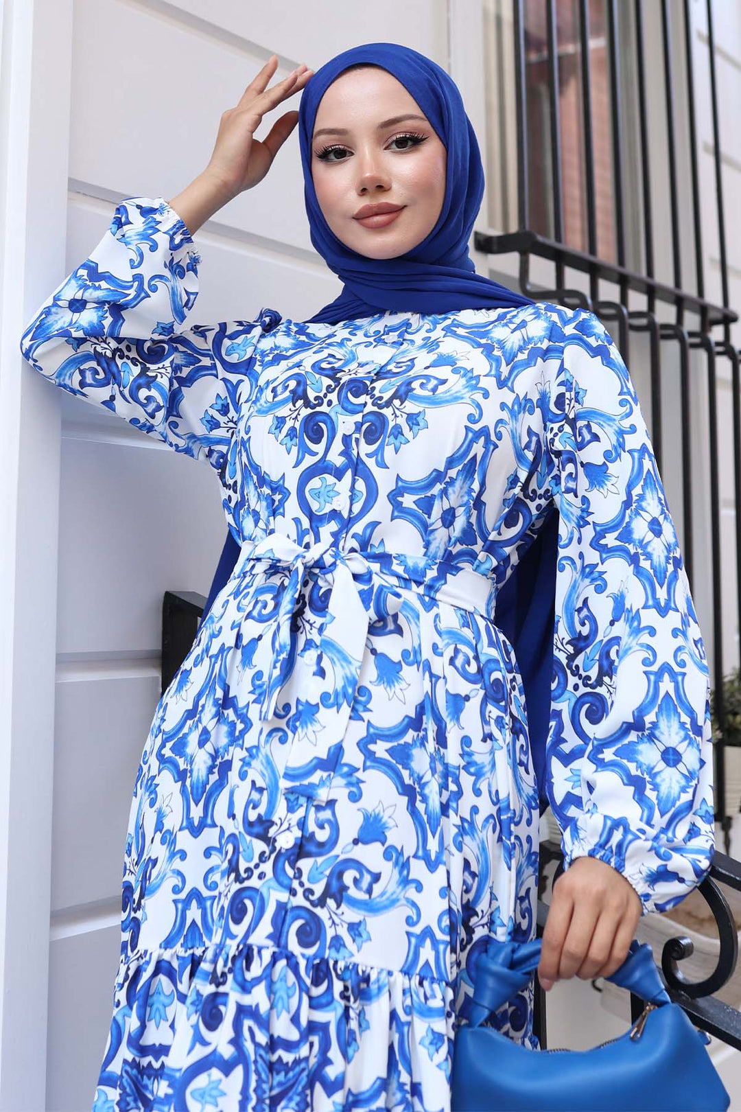 BNG Women Patterned Hijab Dress Sax Blue 532 - Limbiate