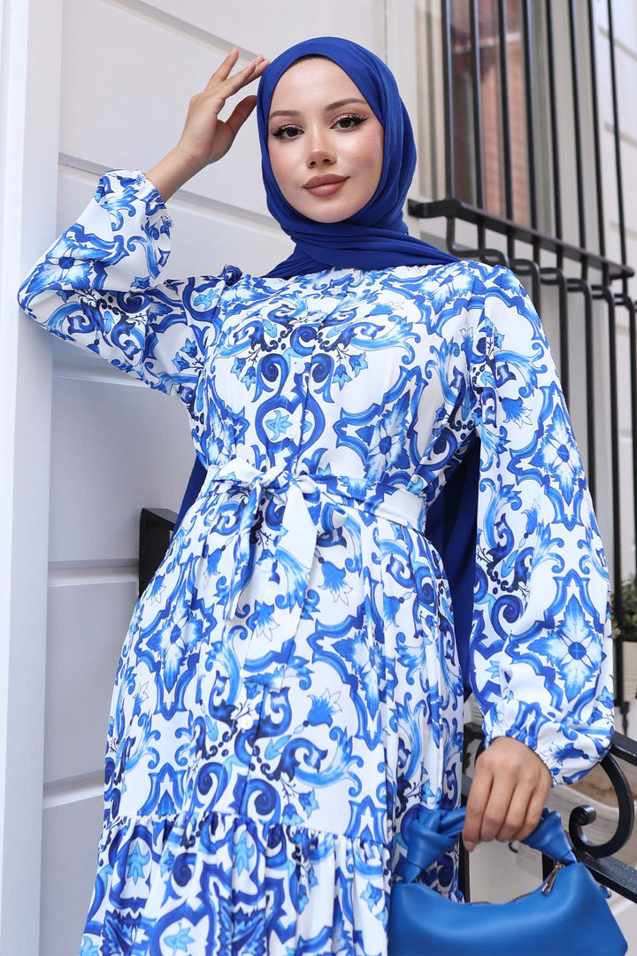 BNG Women Patterned Hijab Dress Sax Blue 532 - Limbiate
