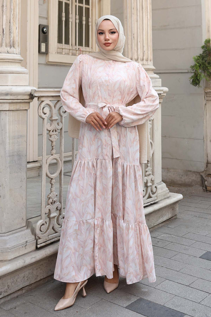 BNG Women Patterned Hijab Dress Powder 533 - Meyzieu