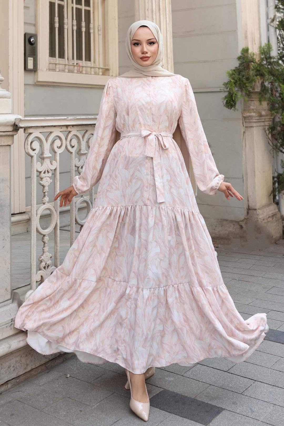 BNG Women Patterned Hijab Dress Powder 533 - Meyzieu