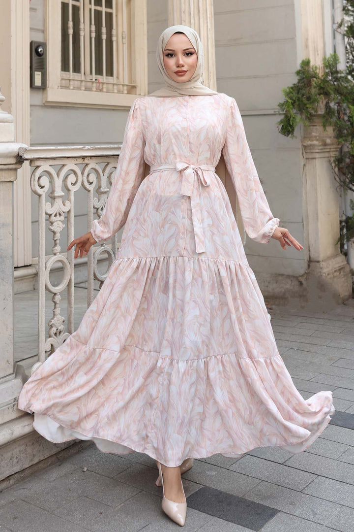 BNG Women Patterned Hijab Dress Powder 533 - Meyzieu