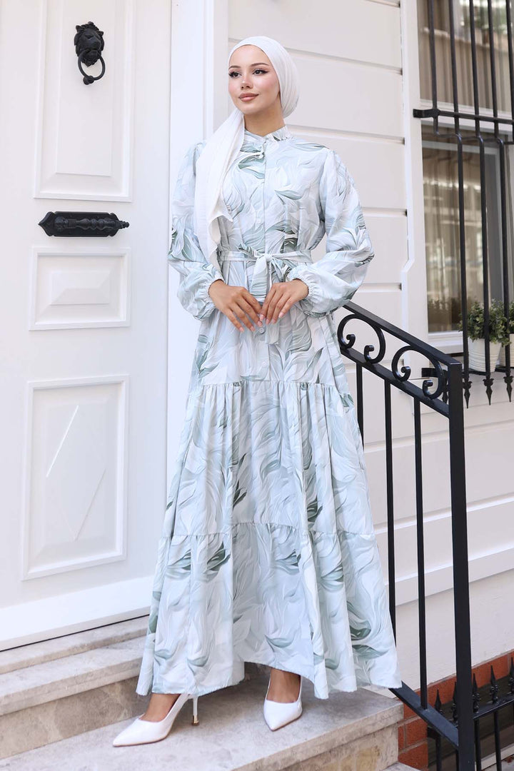 BNG Women Patterned Hijab Dress Çağla 534 - Welling