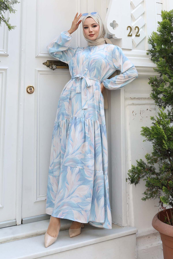 BNG Women Patterned Hijab Dress Turquoise 534 - Nanaimo