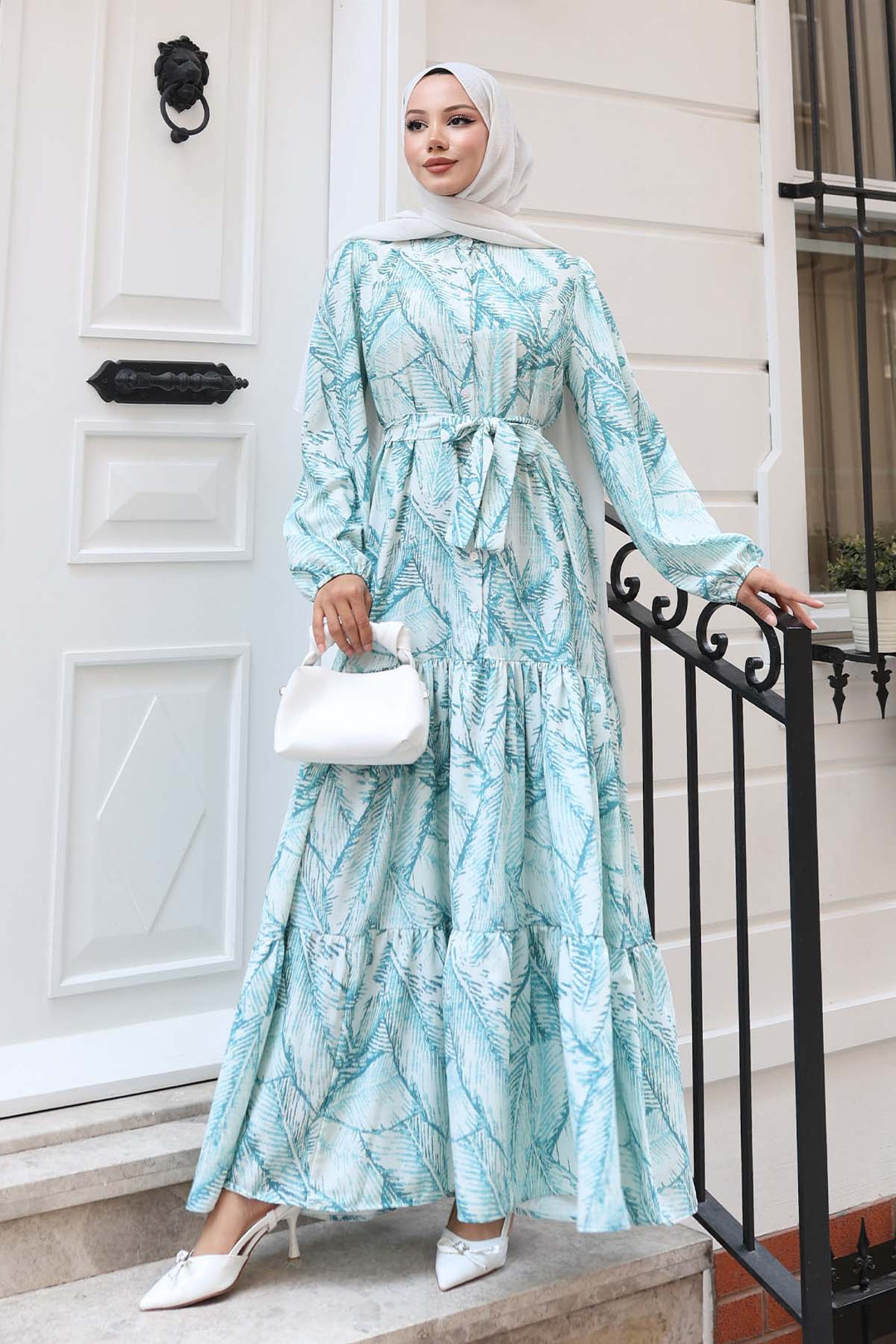 BNG Women Patterned Hijab Dress Green 537 - Menomonee Falls