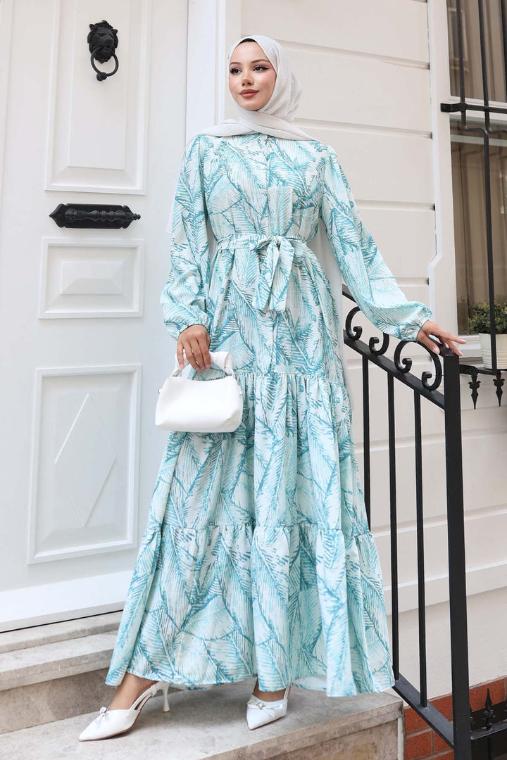 BNG Women Patterned Hijab Dress Green 537 - Menomonee Falls