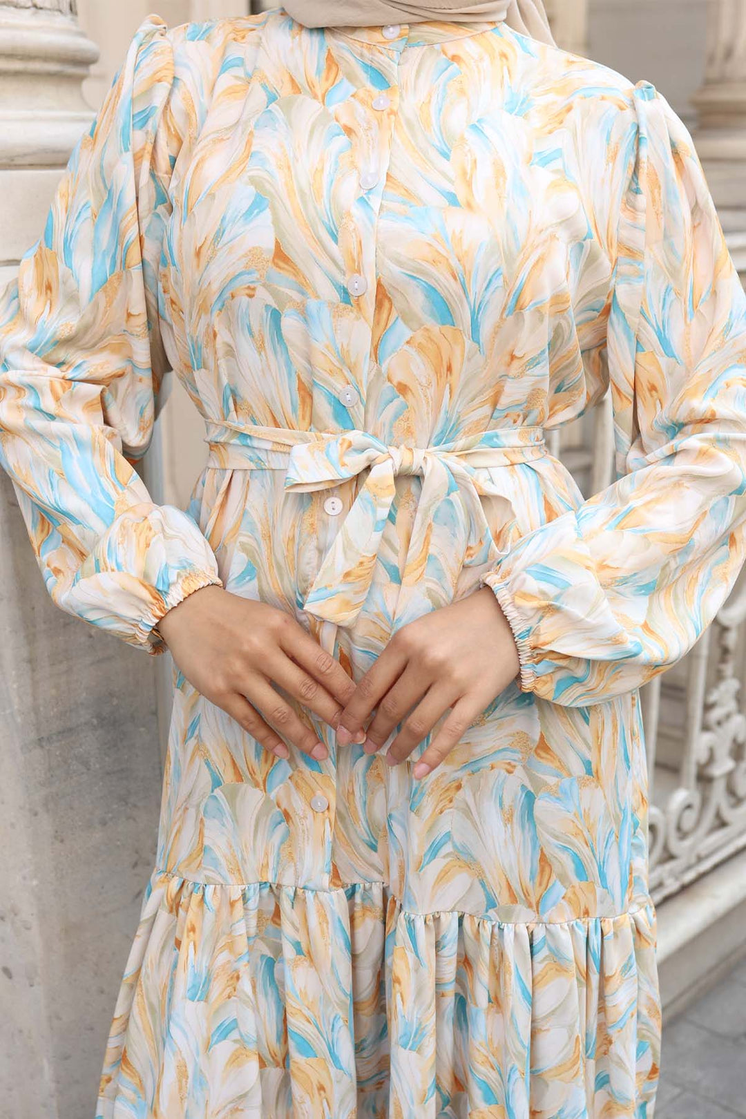 BNG Women Patterned Hijab Dress Yellow 538 - Panevėžys