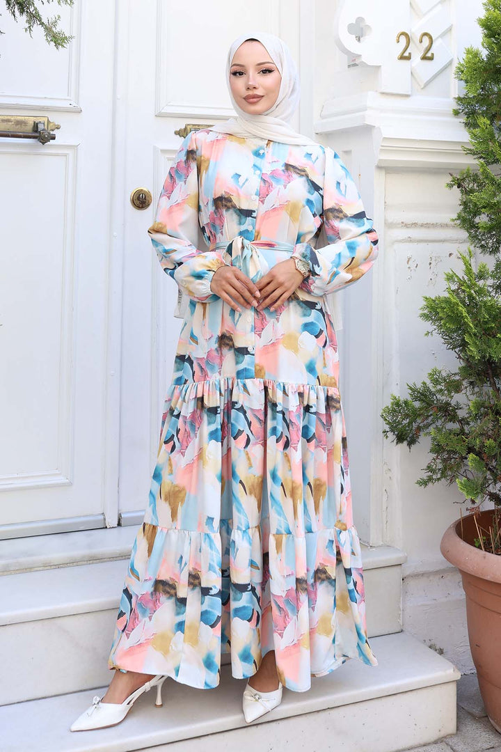 BNG Women Patterned Hijab Dress Powder 539 - Soledad de Graciano Sánchez