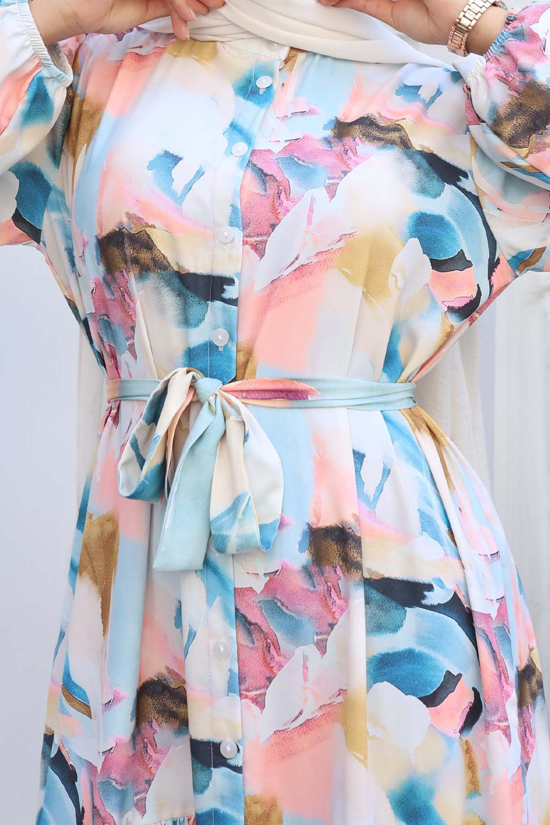 BNG Women Patterned Hijab Dress Powder 539 - Soledad de Graciano Sánchez