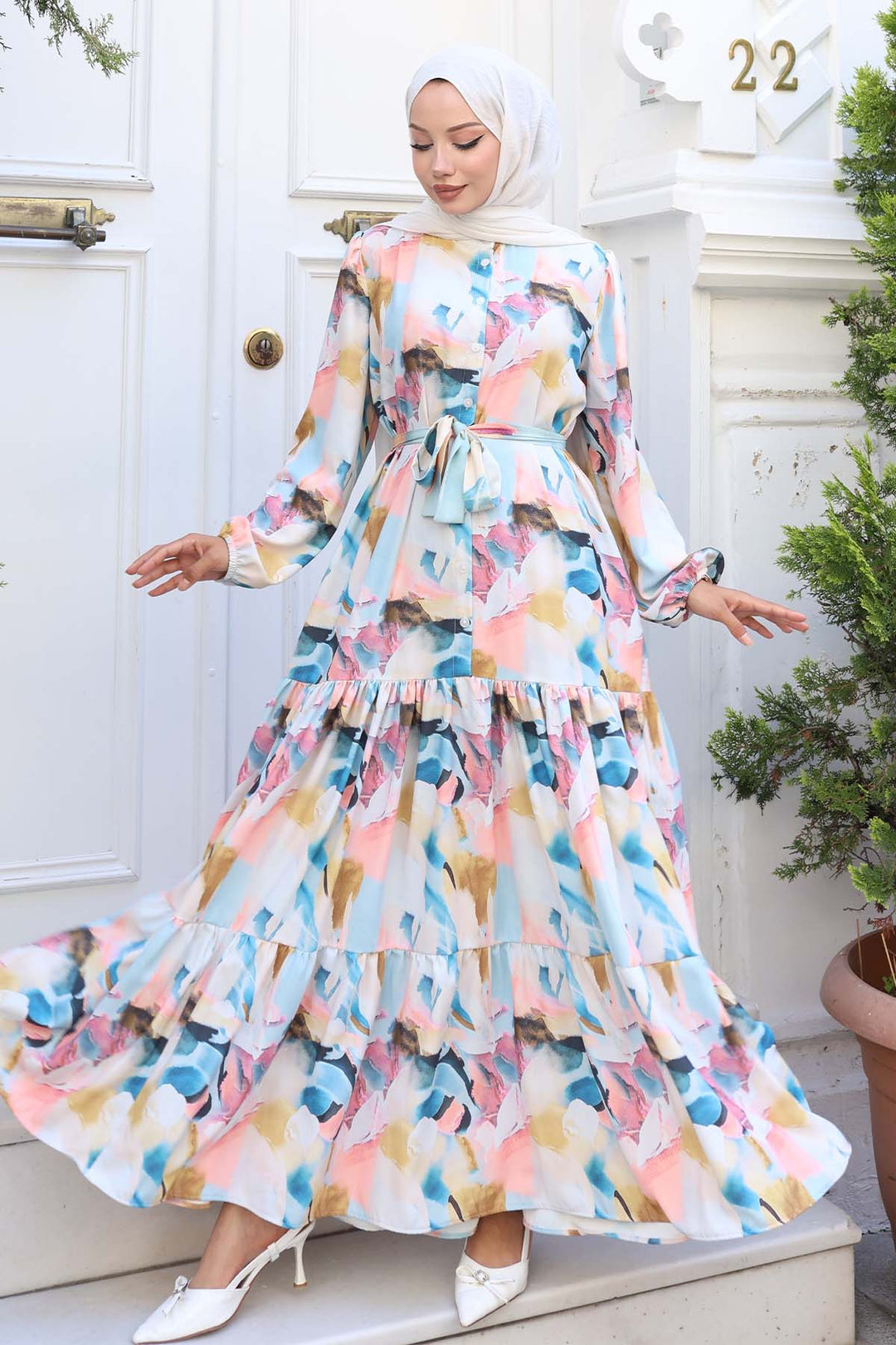 BNG Women Patterned Hijab Dress Powder 539 - Soledad de Graciano Sánchez