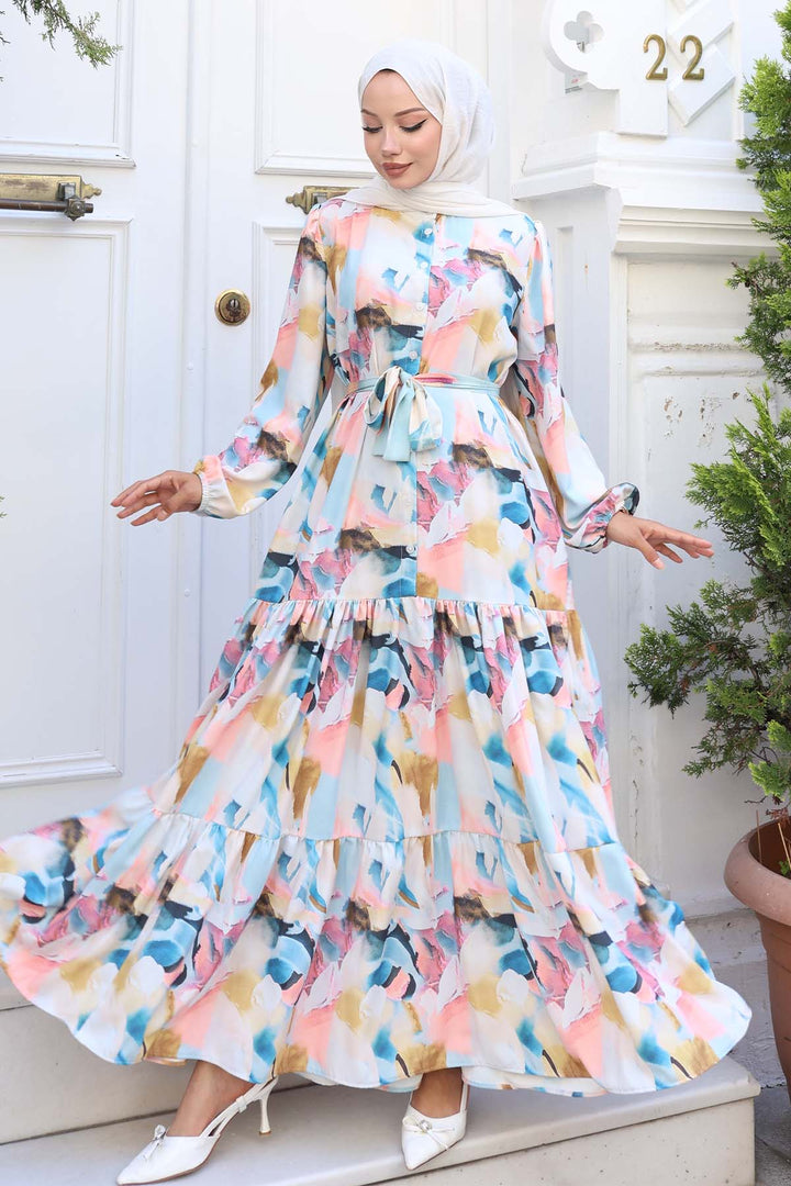 BNG Women Patterned Hijab Dress Powder 539 - Soledad de Graciano Sánchez