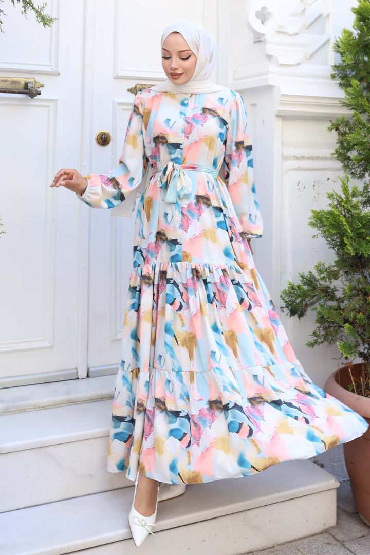 BNG Women Patterned Hijab Dress Powder 539 - Soledad de Graciano Sánchez