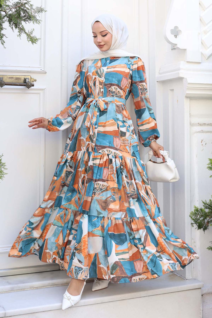 BNG Women Patterned Hijab Dress Terracotta 542 - Tuxtepec