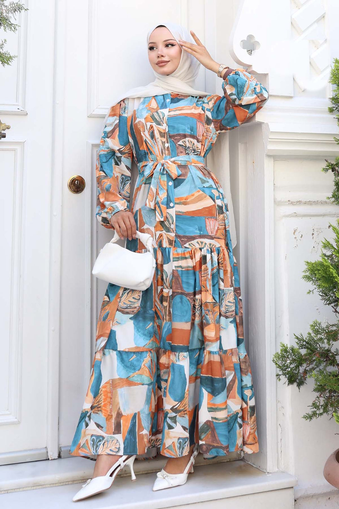 BNG Women Patterned Hijab Dress Terracotta 542 - Tuxtepec