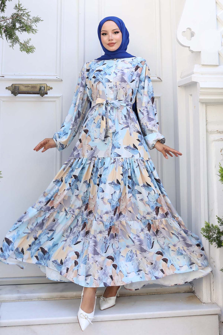 BNG Women Patterned Hijab Dress Blue 544 - Bitterfeld