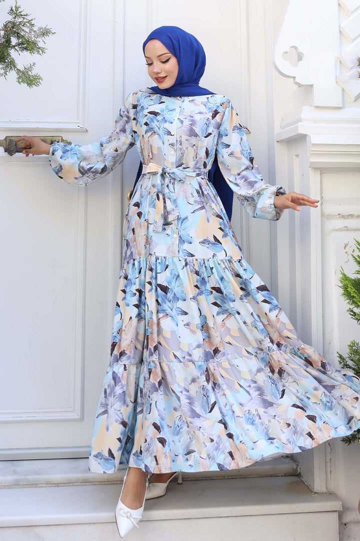 BNG Women Patterned Hijab Dress Blue 544 - Bitterfeld