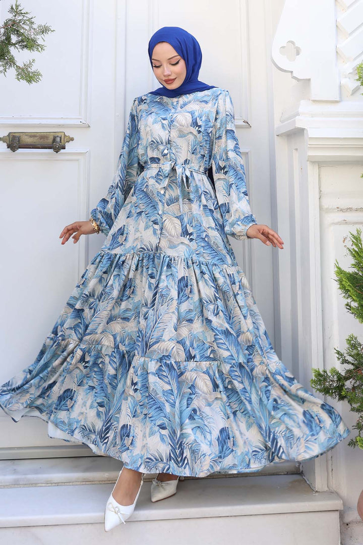 BNG Women Patterned Hijab Dress Blue 546 - Tehuacán