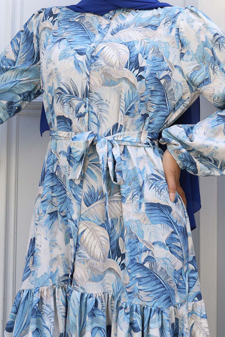 BNG Women Patterned Hijab Dress Blue 546 - Tehuacán