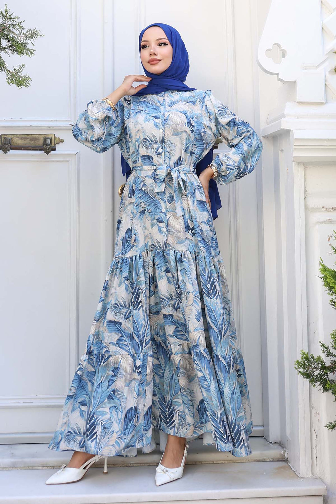 BNG Women Patterned Hijab Dress Blue 546 - Tehuacán