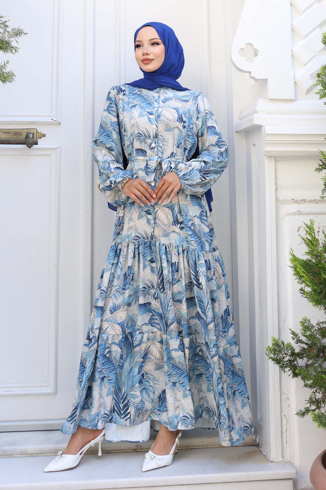 BNG Women Patterned Hijab Dress Blue 546 - Tehuacán