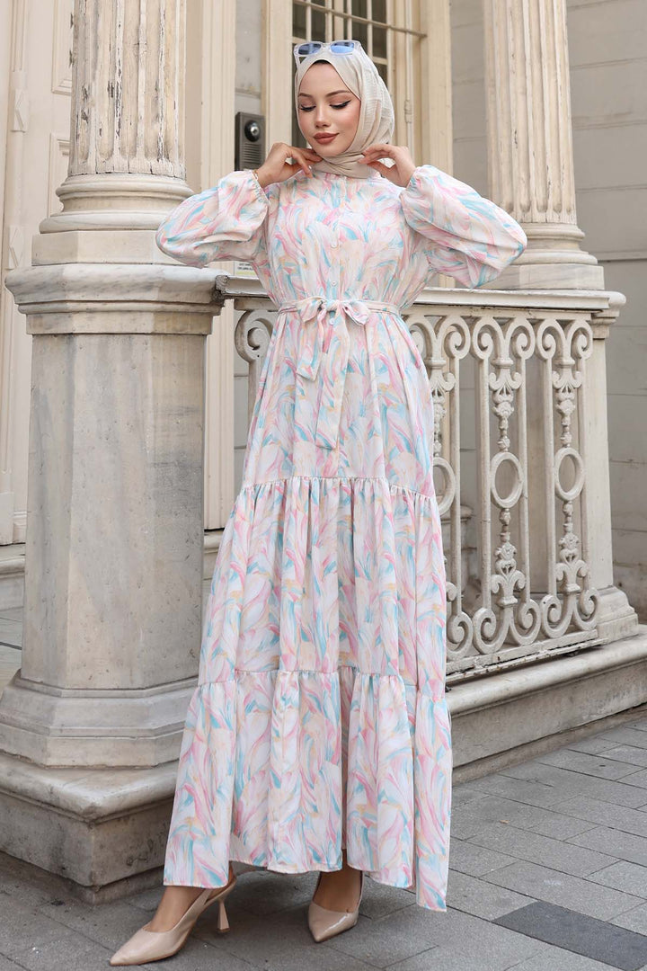 BNG Women Patterned Hijab Dress Powder 547 - Portland