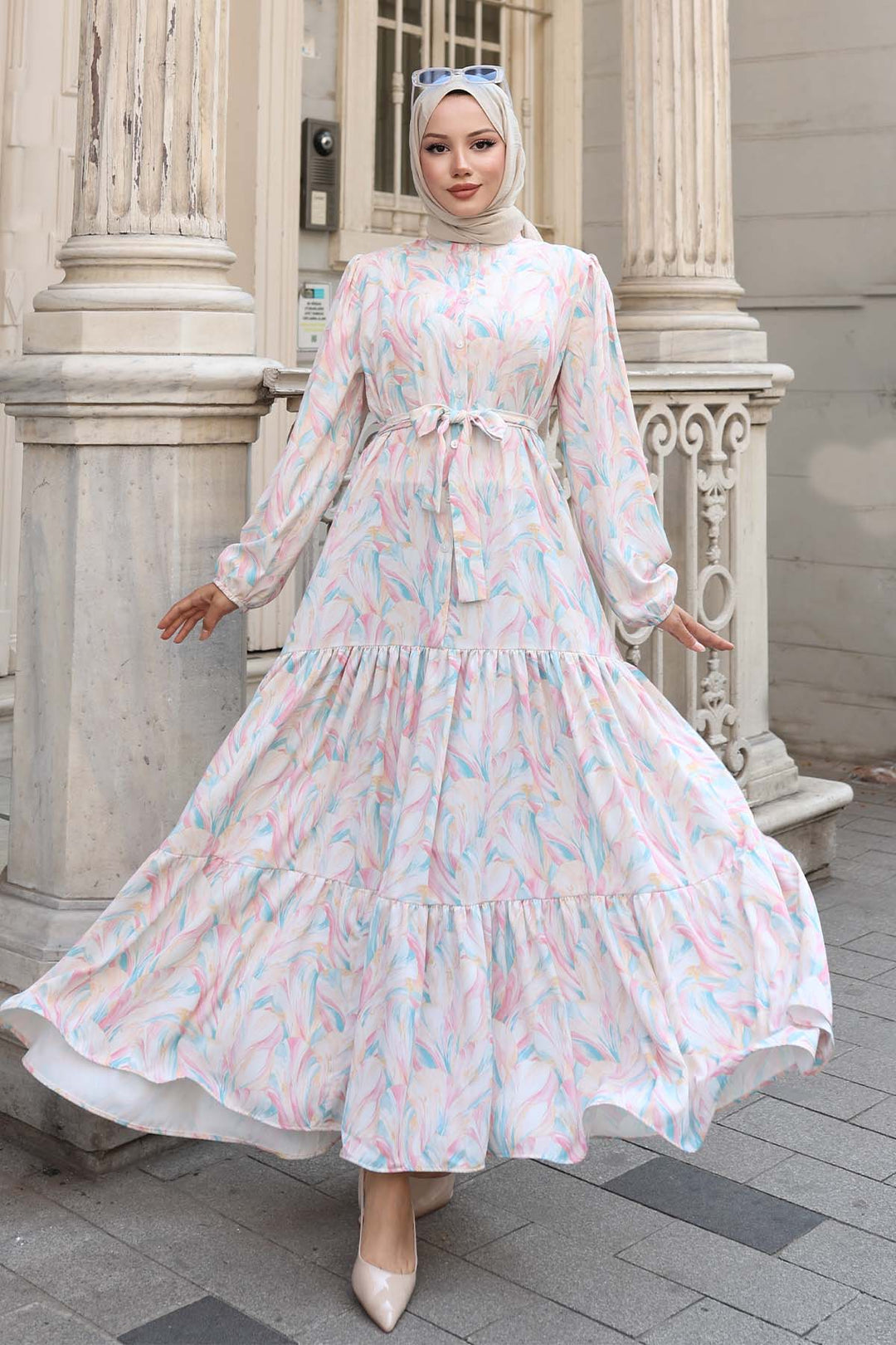 BNG Women Patterned Hijab Dress Powder 547 - Portland