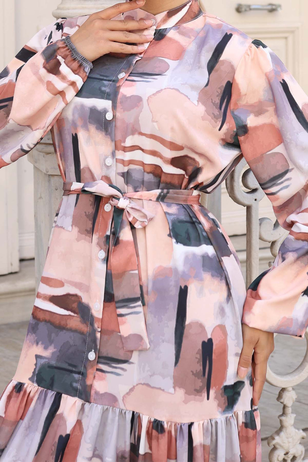 BNG Women Patterned Hijab Dress Brown 548 - Coatepec