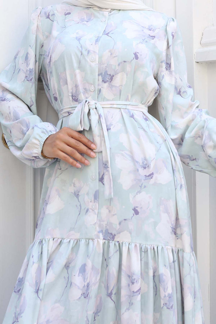 BNG Women Patterned Hijab Dress Mint Green 550 - Carmel