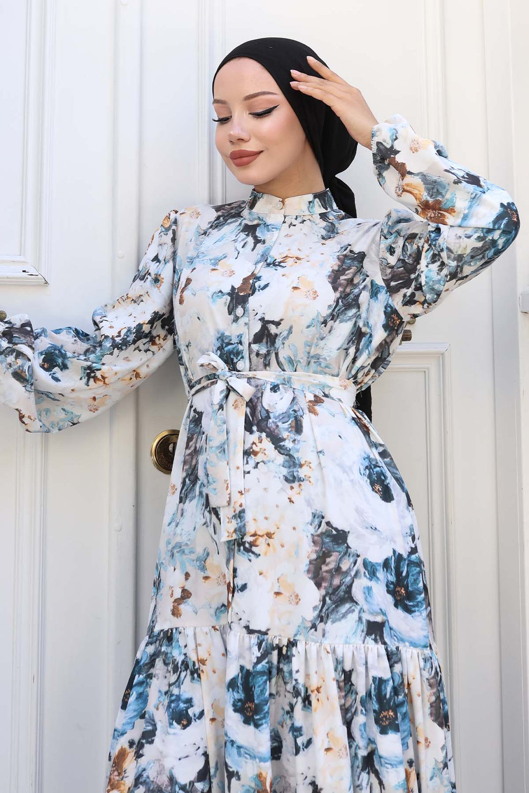 BNG Women Patterned Hijab Dress Cream 553 - Greeley