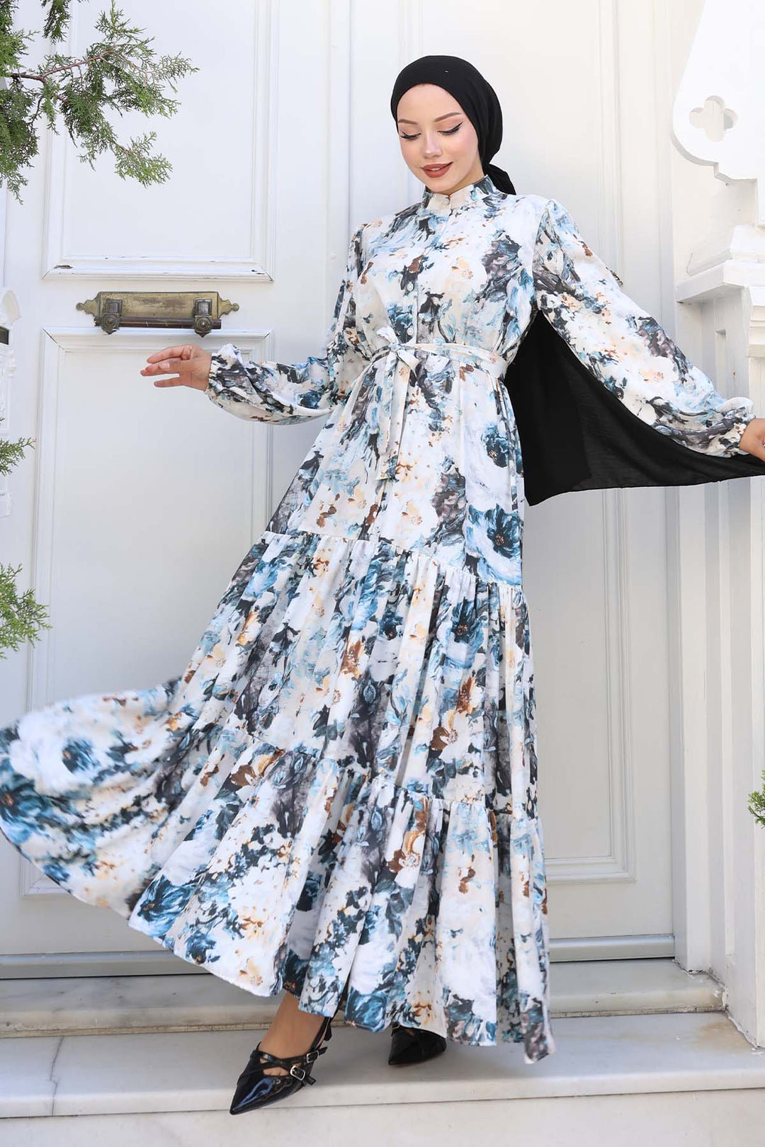 BNG Women Patterned Hijab Dress Cream 553 - Greeley