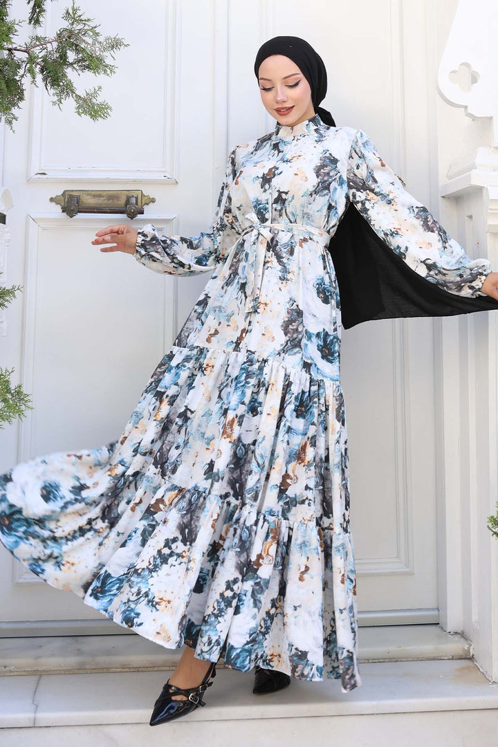 BNG Women Patterned Hijab Dress Cream 553 - Greeley