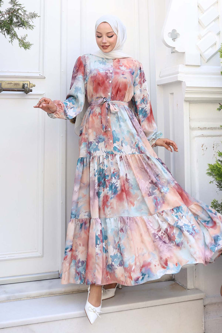 BNG Women Patterned Hijab Dress Terracotta 518 - Carolina